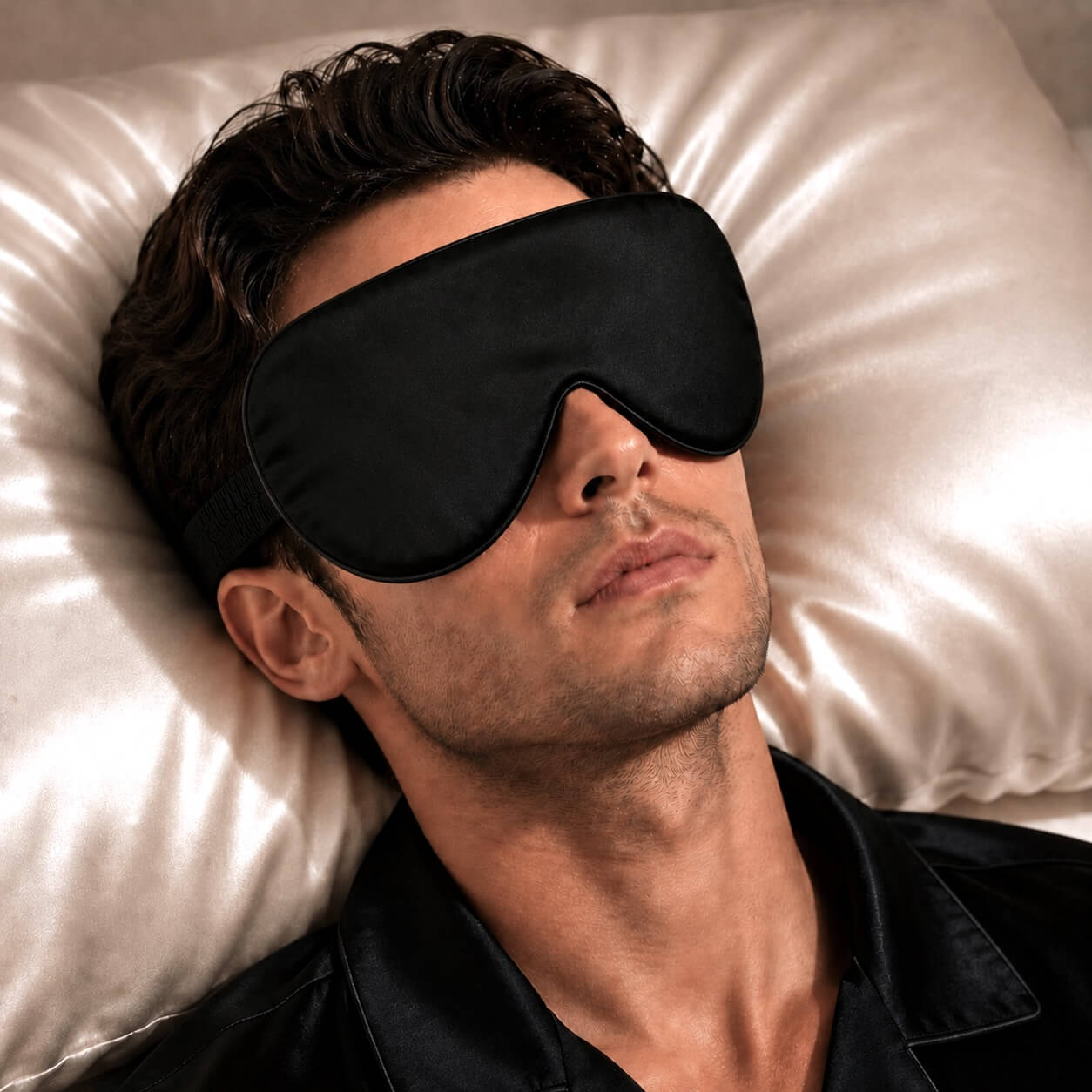 Masque pour les yeux en soie avec bande élastique enveloppée de soie